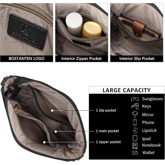 Women Crossbody Bag Vegan Leather Wide Strap Purses Daily Use - Picture 4 of 7